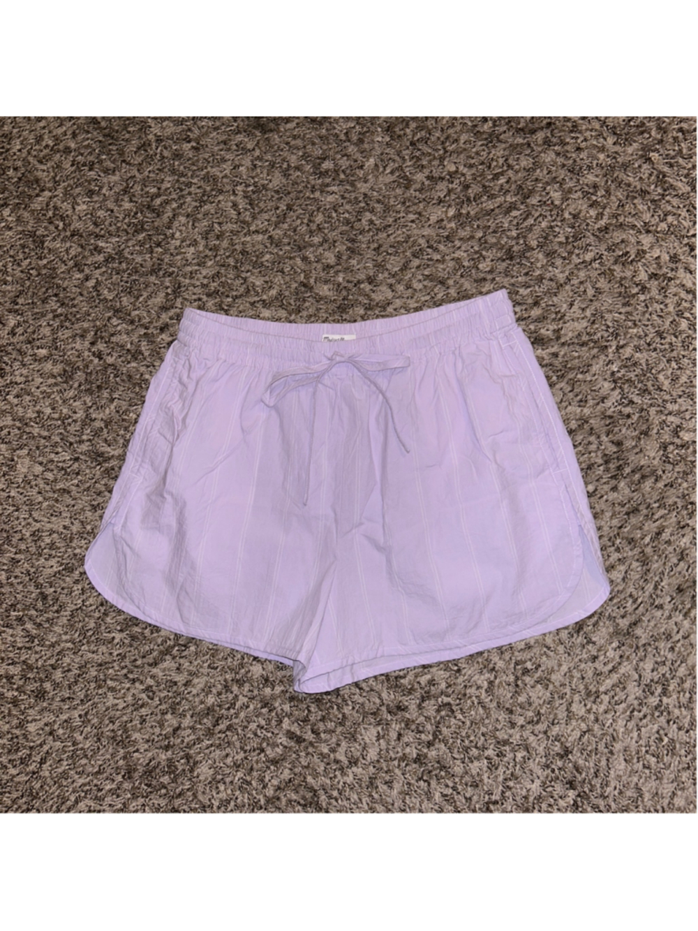 Women's Madewell Cotton Shorts Size M Lavender White Stripe Drawstring Casual